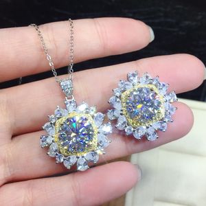 Värdefull blommor diamant smyckesuppsättning 925 sterling silver party bröllop örhängen halsband för kvinnor brud engagemang smycken gåva