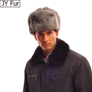 Trapper Hats Thick Warm Bomber Hat Men Real Rabbit Fur Earflap Russian Cap Male Plus Size Winter for Ski 231122