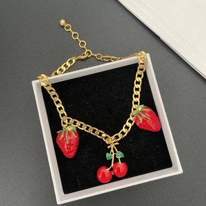 Dangle Earrings Fashion Enamel Red Cherry Strawberry Plated 24K Gold Plating Chain Necklace Woman Europe America Brand Jewelry Trend