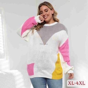 Two Piece Dress Oversize Knit Sweaters for Women Long Sleeve Pullover Female Jumpers Patchwork Plus Size 4XL 2023 AutumnL231122