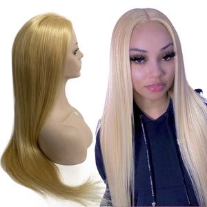 20 inches Indian Virgin Human Hair Blonde Color #613 Silky Straight 150% Density Full Lace with PU Perimeter Wig for Black Woman