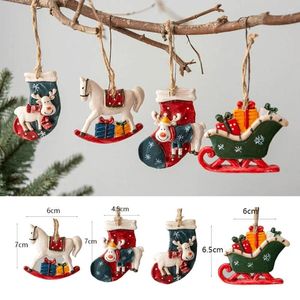 Christmas Decorations 2pcs Home Decor Tree Charms Resin Crafts Scene Layout Painting Pendant Ornament Santa Clause Gifts Party Decoration