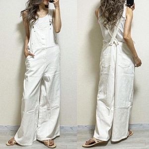 Kobiety Jumpsuits Rompers Summer Kobiet Japoński Japońskie Szelki Plain Spodnie Panie moda luźna pełna długość białych spodni nóg 230422