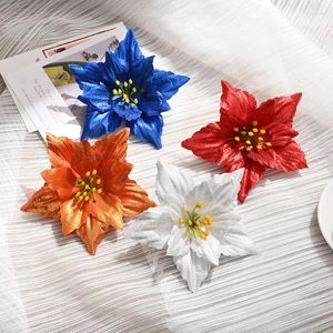 Decorative Flowers 10PCS Christmas Flower Head Artificial Red Blue Heads For Noel Home Tree Decoration Navidad Party Table Setting Supplies