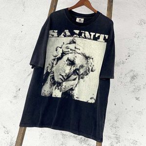 Men's T-shirts Saint Michael Cho Tears of Venus High Street Beautiful Fashion Old Made Washed Vintage Short Sleeve Summer9h58