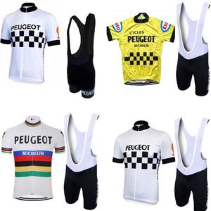 Molteni Peugeot New Man White Yellow Vintage Cycling Jersey Set Short Sleeve Cycling Clothing Riding Clothes Suit Bike Wear Shor283s