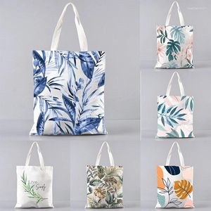 Shopping Bags Vintage Painting Tote Bag Jungle Leaves Theme Eco Foldable Canvas Women Handbag Birthday Gifts Large Capacity Shopper Side