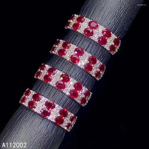 Pierścienie klastra KJjeaxcmy Fine Jewelry Natural Ruby 925 Srebrny srebrny regulowany kamień szlachetny Test wspierający Pierścień