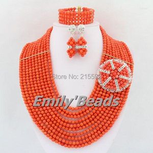 Halskette Ohrringe Set Natürliche Rosa Afrikanische Koralle Perlen Schmuck Nigerianischen Hochzeitskostüm Großhandel CJ305