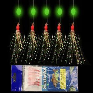 Ami da pesca Minfishing 5 pacchi lotto String Sabiki Hook Ami da pesca per testa jig girevole perline luminose con 6 piccoli217o