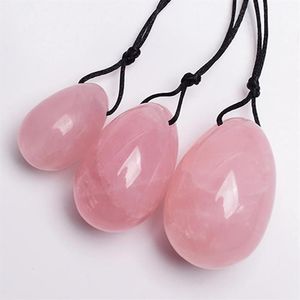 Objetos decorativos estatuetas perfuradas ovos de jade natural quartzo rosa yoni ovo para exercício de kegel esfera de cristal vaginal ben wa bal331r