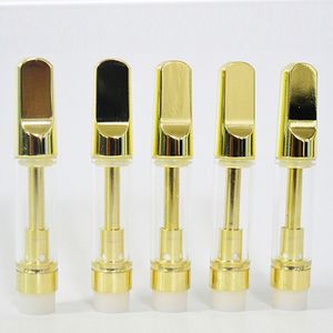 Golden Carts Metal Mouthpiece Gold Color Vape Cartridges 1ml E-cigarette Empty Thick Oil Atomizers Flat Screw in Tip Ceramic Coil 510 thread Atomizer Custom Logo