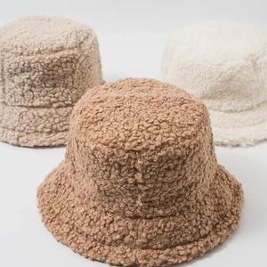 Berets Women Warm Thick Bucket Hats Cool Panama Lady Autumn Winter Outdoor Solid Color Fisherman Cap Hat For Plush