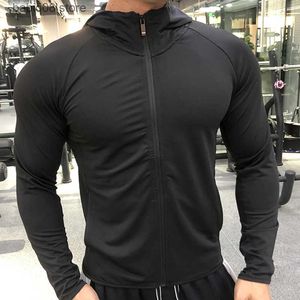 Gymkläder 2021 Nya män som kör jackor Fitness Sports Coat Hooded Tight Hoodie Jogging Soccer Reflective Zipper Training Run Gym Clothing T230422