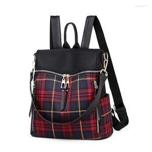 School Bags 2023 Contrasting Color Plaid Light Luxury Women's Backpack Easy-to-take Dual-use Oxford Cloth Travel Bag Tide Brand Fashion