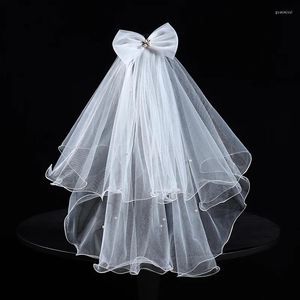 Veli da sposa Velo da maschera Bellissimo fiocco Nodo Perlina appiccicosa Copricapo corto Abito bianco da sposa Accessori e trucco da modellare