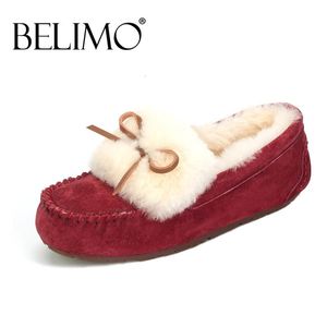 Dress Top Quality 100% Natural Fur Genuine Leather Flat Shoes Fashion Women Moccasins Casual Loafers Plus Size Winter shoes 231122