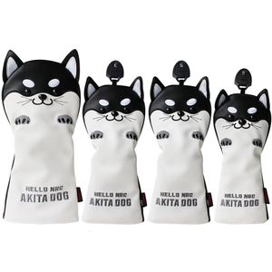 Other Golf Products Headcover Cute Akita Club Head Cover for Driver Fairway Hybrid Putter PU Leather Protector Wood Covers 231122