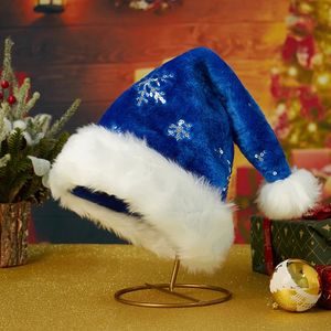 Christmas Decorations Sequin Hats for Adults Glitter Snowflake Embroidered Santa Claus Party Cap with Fur Trim 231122