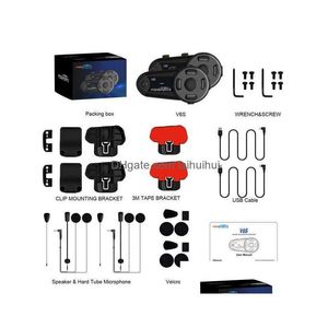 Motorcycle Intercom Walkie Talkie Fodsports V6S Helmet Bluetooth Headset 1000M Ip65 Waterproof 6 Rider Wireless Interphone Bt5.0 Fm Dhzbf