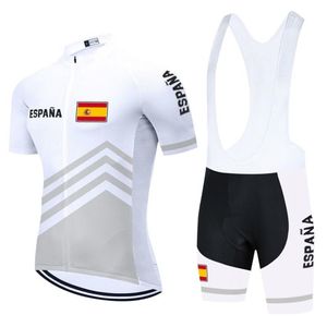 2021 Drużyna Hiszpania Jersey BIB Zestaw White Rower Clothing Szybki suchy ubrania rowerowe nosić męską maillot cuotte sits229l