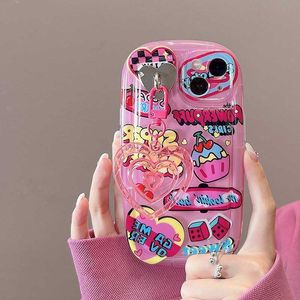 Cell Phone Cases Korean Retro Y2K Love Heart Pendant Soft Phone Case For iPhone 14 13 12 11 Pro Max X XR XS Max Stylish Girl Protection Cover J230421