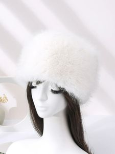 Wide Brim Hats Bucket 2023 Winter Thick Furry Hairband Fluffy Russian Faux Fur Women Girl Headband Hat Outdoor Earwarmer Ski 231121