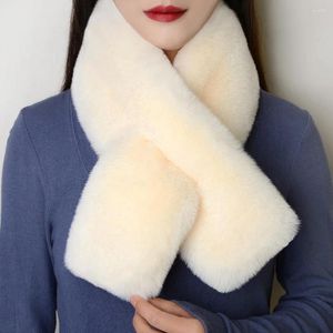 Hårvor koreansk vinter varm halsduk för kvinnor fast färg faux päls kors krage sjal elegant plysch mjuk hals