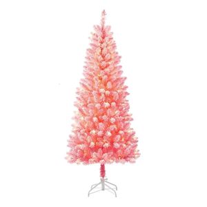Juldekorationer 65 ft Prelit Pink Flocked Pine Artificial Tree 200 Clear Lights by Holiday Time 231121