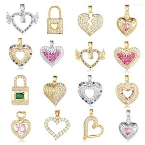 Ожерелья-подвески с полым сердцем, медь, циркон, DIY ювелирные изделия, оптовая продажа, замок, розовая любовь, половина фианита, подвески, изготовление ожерелья