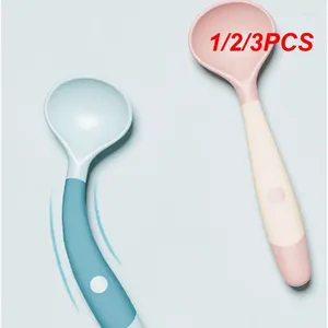 Servisuppsättningar 1/2/3st Baby Silicone Spoon redskap Set Auxiliary Toddler Lär dig att äta träningsböjbar gaffel kit spädbarn