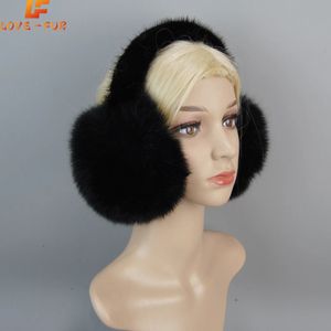 Protetores de ouvido vendendo 100% natural pele de raposa earmuffs inverno feminino quente pelúcia grande russo macio couro de vison 231122