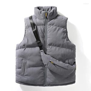 Gilet da uomo Gilet invernale in velluto a coste Cappotti autunnali Moda coreana Harajuku Gilet senza maniche da uomo Giacca calda e spessa con zaino Vintage