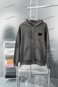 xinxinbuy Felpa con cappuccio da uomo firmata Felpa con cappuccio fango Onda Lettera Ricamo distrutto manica lunga donna blu Nero verde grigio S-XL