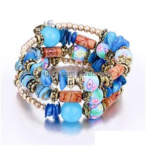 Charme pulseiras colorf pulseira encantos boêmio flor jewlery meninas moda étnica contas pulseiras para mulheres vintage mtilayer envoltório ser dh3cn