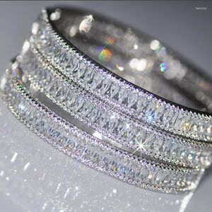 Bangle 2023 Trendy Baguette Cz CZ White Gold Filled Party Engagement Bangles Armband For Women Men Wedding Accessaries