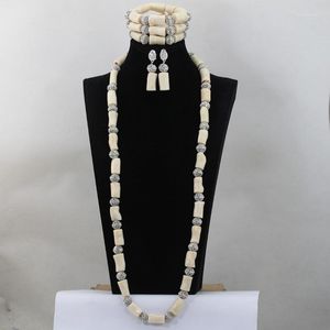Halskette Ohrringe Set Fashion Nigerian White Coral Beads Erntedankgeschenk African Wedding Bead Jewelry ABL793
