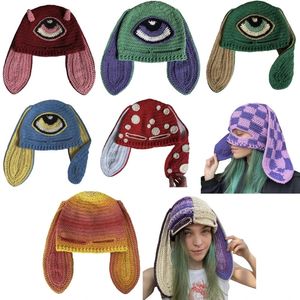 Beanie Skull Caps Cappello da coniglio unico Copricapo punk per esterni Orecchie lunghe lavorate a maglia Filato Grande berretto invernale 231121