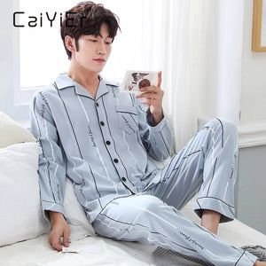 Homens sleepwear caiyier outono inverno homens pijamas conjunto turn-down colarinho manga comprida calças sleepwear lazer pijama noite pijamas home wear 3xl 231122