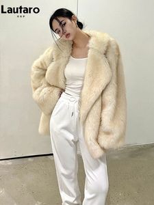 Women's Fur Faux Fur Lautaro Winter Loose Casual Thick Warm Soft Hairy Faux Fur Coat Women Luxury High Quality Furry Fluffy Jacket Korean Fashion 231122