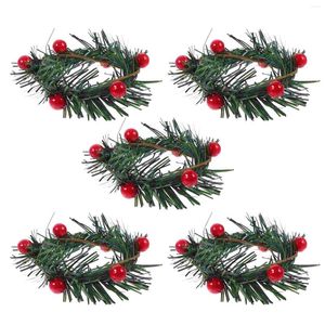 Flores decorativas 5 peças decoração de mesa de natal enfeites de porta decorações penduradas grinaldas anéis guirlanda de coníferas