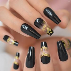 False Nails 48pcs Glossy Glitter Ombre Black Clear French White Ballerina Coffin Press On Nail Ballet Fake Tips For Women Girl