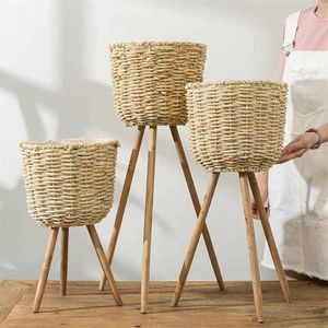 Floor Vase Plant Stand wickerwork Flower Pot Holder Display Potted Rack Rustic Decor T2001043146