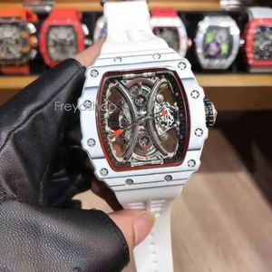 RM Wristwatch White Carbon Milles يشاهد الألياف Richa عالية الجوفاء من الرجال الميكانيكيين التلقائيين بالكامل