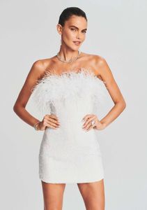 2023 New Women's Prom Slim Sexig höftkjol One Shoulder Feather paljett Axeless kjol