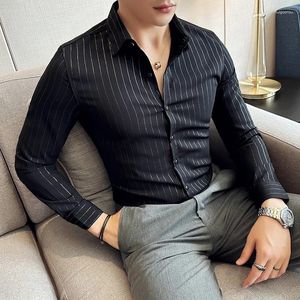 Camicie casual da uomo Autunno Business Abiti formali Manica lunga a righe per abbigliamento da uomo 2023 All Match Slim Fit Prom Tuxedo Plus Size 4XL-M