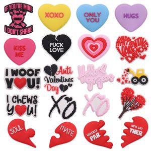 MOQ 20Pcs PVC Cartoon Anti Valentine's Day Gorgeous Heart Love Kiss Shoe Charms Accessories Clog Pins Buckle Decoration for Bracelet Wristband Party Gift