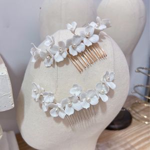 Bridal Hair Coman Wedding Piece Akcesoria Kobiet HEDPIEL RĘCZNY ZŁOTY ZŁOTY Srebrny kolor Porcelain Jewelry kwiatowy