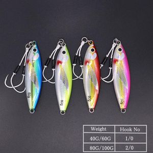 Castfun 40g 60g 80g 4pc Lot Sea Fishing Fishing Glow Glow Plow Jigging Jig Metal Jig with Fishing Hook Paits T200231K