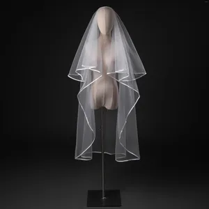 Brudslöjor Mr Nut 2023 Wedding Veil Knelängd Lång brud Hår Accessoies Dubbelskikt Enkelt kantband Modellering Garn White